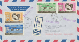 ZANZIBAR 1966,  Agricultural Development Complete On Rare Superb Registered Airmail Cover With R-Label „ZANZIBAR B“ And - Zanzibar (1963-1968)