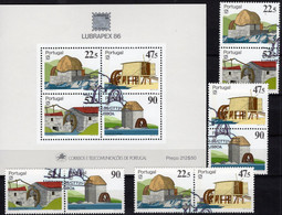 LUBRAPEX 1986 Portugal 1704/7 4ZD+Block 53 O 30€ Gemälde Mühle Coimbra Blocs Paintings Ss EXPO Se-tetnants Bf Philatelic - Collezioni