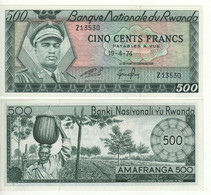 RWANDA  500 Francs        P11   Dated  19-4-1974   ( President Juvénal Habyarimana + Farmer In Fields )  UNC - Rwanda