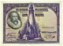 ESPAÑA - 100 Pesetas - 15.08.1928 - Pick 76.a - Serie A - Cervantes - Kingdom - 100 Pesetas