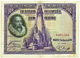 ESPAÑA - 100 Pesetas - 15.08.1928 - Pick 76.b - WITHOUT Serie - Cervantes - Kingdom - 100 Peseten