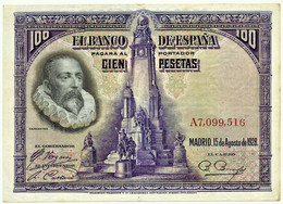 ESPAÑA - 100 Pesetas - 15.08.1928 - Pick 76.a - Serie A - Cervantes - Kingdom - 100 Pesetas