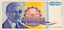 Yugoslavia 500000000  500 000 000 Dinara 1993 ZA Replacement Unc - Yugoslavia