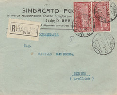 RACCOMANDATA 1926 2X60 TIMBRO BARI S.SOSSIO DI SERINO AVELLINO AMB.LECCE (MZ370 - Marcophilia