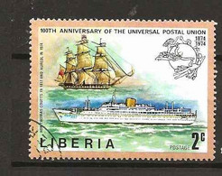 Liberia 1974  100 Years Universal Postal Union (UPU), Sailing Ship, Passenger Ship  Mi 907 Cancelled(o) - Liberia