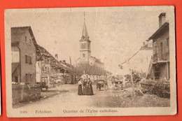 ZHM-23  Echallens Quartier De L'Eglise Catholique. ANIME  Circulé 1922 Vers Paris, Timbre Manque Dénéréaz  ETAT - Échallens