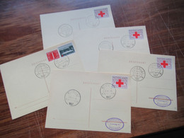 Niederlande 1957 Rotes Kreuz Nr. 700 (1) Und 701 (4) Auf Blanko Postkarten Mit Verschiedenen Tagesstempeln - Cartas & Documentos