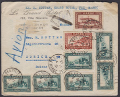 1935  RARE COVER FROM  GRAND HOTEL FEZ TO SWITZERLAND ZÜRICH - SUPERB FRANKING - Briefe U. Dokumente