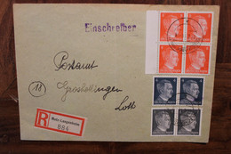 1944 Langenheim Löthringen Allemagne Germany Dt Reich Lorraine WK Cover Occupation Besetzung Landkreis Einschreiben Bloc - 2. Weltkrieg 1939-1945