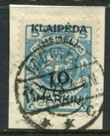 MEMEL (Lithuanian Occ) 1923 (5. Feb) Surcharge 10 Mk. On 5 C. Used On Piece.  Michel 124 - Memelgebiet 1923