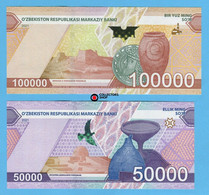 UZBEKISTAN: NEW 2 Banknote Set 50000 + 100000 SUM SOUM SOM 2021 UNC Largest Value - Uzbekistan