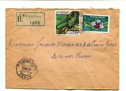 GABON Fougamou 1972 - Affranchissement Sur Lettre Recommandée - Oiseaux Perroquet / Fleur - Papageien