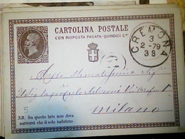INTERO ITALIA REGNO CP Risposta Pagata 15 Cent.1879 CREMONA X MILANO  IN4710 - Stamped Stationery