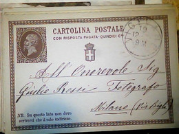 INTERO ITALIA REGNO VITTORIO EMANUELE II Risposta Pagata 15 Cent.1878 VIGEVANO  X MILANO  IN4711 - Entiers Postaux