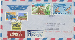 TANZANIA 1966 First Definitives 5 C, 50 C, 65 C, 2 Sh 50 C And 5 Sh On Very Rare Superb Registered Express Delivery - Tanzania (1964-...)