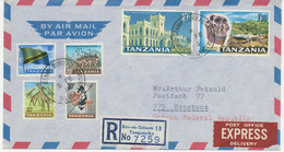 TANZANIA 1966 First Definitives 10 C, 20 C, 30 C, 40 C, 1 Sh 30 C And 10 Sh On Very Rare Superb Registered Express Air - Tansania (1964-...)