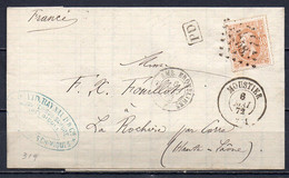 33 Op Brief Gestempeld Pt 258 MOUSTIER Naar LA ROCHERE (FRANCE) - 1869-1883 Leopold II