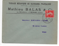 St JULIEN En JAREZ Lettre Entête BALAS Tissage Glissade Teinture L'Horme 40c Semeuse Yv 194 Ob 28 8 1927 - Briefe U. Dokumente