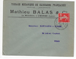 St JULIEN En JAREZ Lettre Entête BALAS Tissage Glissade Teinture L'Horme 40c Semeuse Yv 194 Ob 28 8 1927 - Covers & Documents