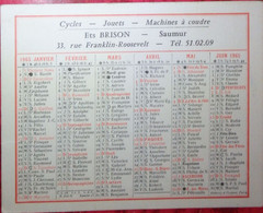 Petit Calendrier De Poche 1965 Cycles Jouets Machines à Coudre Saumur Maine Et Loire - Small : 1961-70