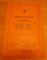 Catalogue Tarif 1958 Pièces De Rechange Pour Chaudière IDEAL - Ideal-Standard 149 Bd Haussmann Paris VIIIe - Electricity & Gas