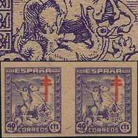 Espagne 1944 Y&T 741. Essai. Pour Les œuvres Antituberculeuses. Saint Georges à Cheval Tue Le Dragon. Paire Rouge Double - Mythologie