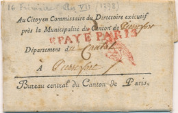 1798 Griffe P PAYÉ PARIS Lettre DIVISION SURETÉ Bureau Passeport > PIERREFORT CANTAL + Marque Franchise - 1701-1800: Precursors XVIII