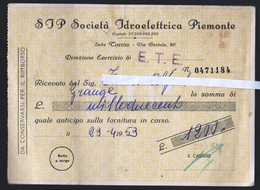 RICEVUTA PAGAMENTO ALLA SOCIETA IDROELETTRICA DI PIEMONTE DEL 1953 CON MARCA DA BOLLO (STAMP106) - Italia