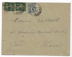 AUBENAS Ardèche Lettre Semeuse 15c Lignée Yv 130  5c Vert Paire Verticale De Carnet GC Bord Inf Yv 137k Ob 11 1 1921 - Cartas & Documentos