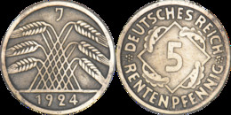 Allemagne - 1924 - 5 Rentenpfennig - Hamburg (J) - 01-003 - 5 Rentenpfennig & 5 Reichspfennig
