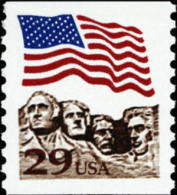 1991 USA Flag Over Mt Rushmore Coil Stamp Sc#2523a Sculpture Washington Jefferson Roosevelt Lincoln Famous - George Washington