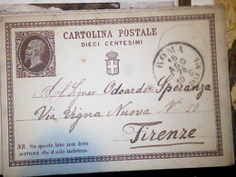 INTERO ITALIA REGNO VITTORIO EMANUELE II  10 Cent.  1876 ROMA  X FIRENZE IN4714 - Stamped Stationery