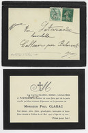 FRANCE BLANC 5C +10C SEMEUSE VERT ANNUALTION OR LETTRE DEUIL CALLIAN POUR LE GERS 1927 RARE - 1900-29 Blanc