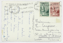 MONACO 10FR+2FR CARTE MONTE CARLO 14.VIII.1948 POUR SUISSE AU TARIF - Lettres & Documents