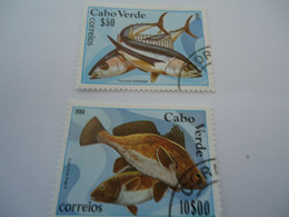 CABO VERDE  USED   STAMPS  2 FISH FISHES - Cape Verde