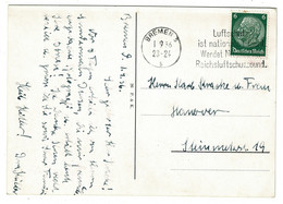 Ref 1520 - 1936 Third Reich Postcard - Bremen To Hannover - 6pf Rate With Slogan Postmark - Windmill - Covers & Documents