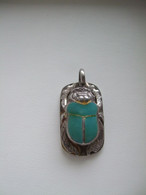 SCARABEE EGYPTIEN TURQUOISE : AMULETTE ANCIENNE - Pendentifs