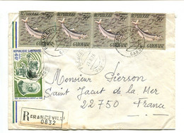 GABON Franceville 1976 - Affranchissement Multiple Sur Lettre Recommandée - Poisson - Gabon (1960-...)