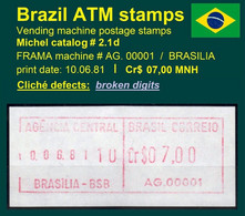 Brasilien Brazil ATM AG.00001 / Cr$ 07,00 MNH Klischee Defekt / Brasilia BSB / Frama Automatenmarken Etiquetas - Viñetas De Franqueo (Frama)