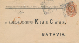 Nederlands Indië - 1898 - 10c Willem III, Envelop G6 Particulier Bedrukt KIAN GWAN Van VK Soerabaja Naar Batavia - Nederlands-Indië