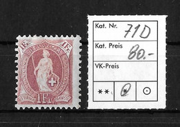 1894 - 1900 STEHENDE HELVETIA → Weisses Papier Kontrollzeichen Form B    ►SBK-71D*◄ - Neufs
