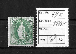 1900-1903 STEHENDE HELVETIA (gezähnt) → Weisses Papier Kontrollzeichen Form B /14 Zähne Senkrecht  ►SBK-74E*◄ - Unused Stamps