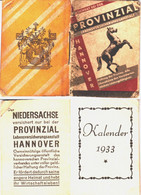 Hannover 1933 " Provinzial " Deko Minibuch - Kalender Calendrier De Poche Calendar Calendario Zakkalender - Petit Format : 1921-40