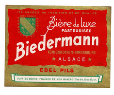 Acienne étiquette Bière Edel Pils Brasserie Biedermann à Strasbourg 67 - Cerveza