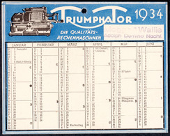 Mölkau Leipzig 1934 " Triumphator Rechenmaschine " Besonders Deko Mini - Kalender Calendrier Calendar Zakkalender - Petit Format : 1921-40