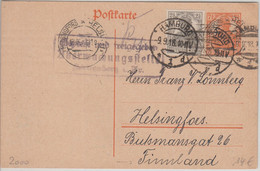 DR - 7 1/2 Pfg. Germania Ganzsache+Zusatz N. FINNLAND Hamburg - Helsingfors 1918 - Brieven En Documenten