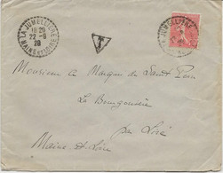 LETTRE TAXEE AU DOS PAIRE N° 31 +N° 29 - AFFRANCHIE N° 199 OBLITEREE CAD PERLE -LA JUMELLIERE-MAINE ET LOIRE -1928 - 1859-1959 Covers & Documents