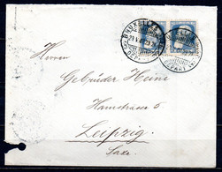 76 In Paar Op Brief Gestempeld (brugstempel) BRUXELLES NORD Naar LEIPZIG - COBA 20 Euro - 1905 Grosse Barbe