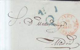 Prefilatelia Año 1843 Carta    Marca Tipo Baeza Jaen Andalucia Porteo Azul 8 Y Llegada - ...-1850 Prephilately