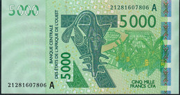 W.A.S. IVORY COAST P117Au 5000 FRANCS (20)21 2021 Signature 45 UNC. - Estados De Africa Occidental